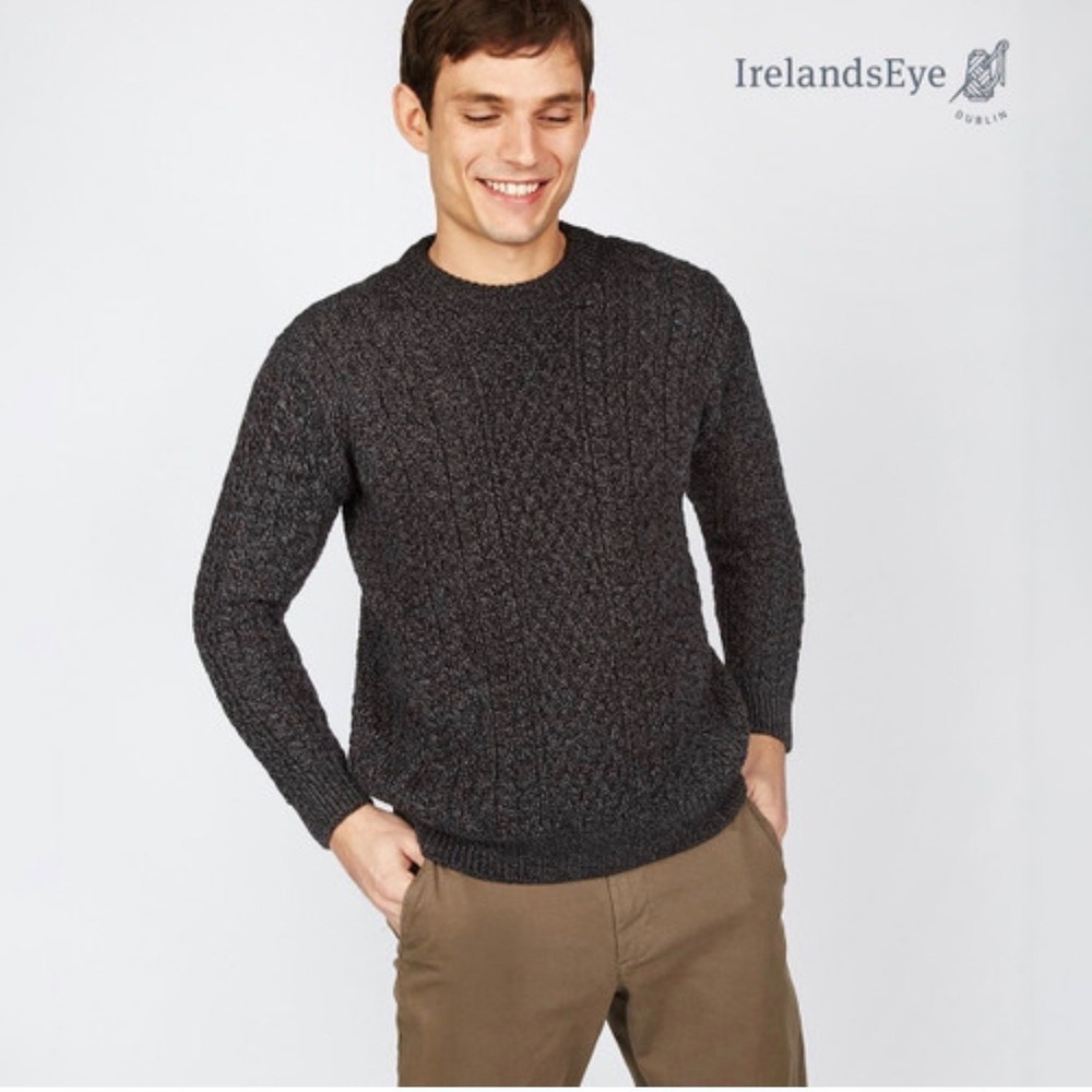 IrelandsEye Dublin Mens XXL Virgin Wool Cable Knit Fisherman Sweater Grey